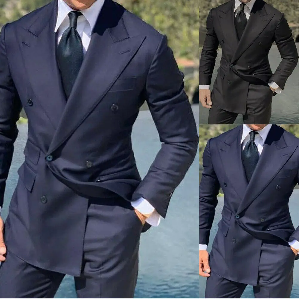 

Men's customized suit Business Men Suits Peak Lapel Double Breasted Blazer Wedding Groom Tuxedos 2Pcs