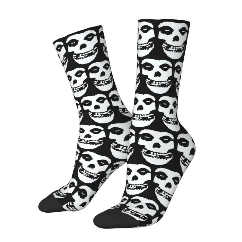 

Cool Print Horror Misfits Skull Face Socks for Men Women Stretch Summer Autumn Winter Punk Rock Music Crew Socks