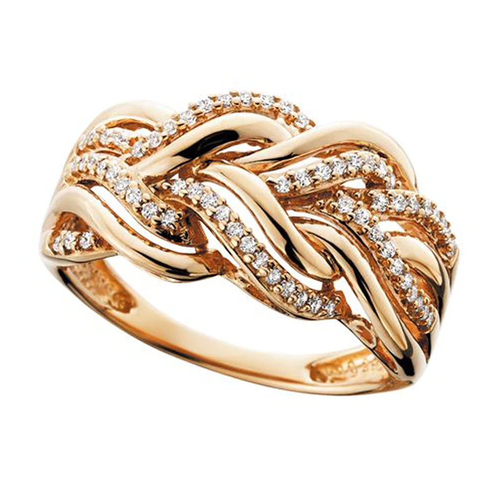 Huitan Hot Trend Gold Color Rings for Women Twist Design Luxury Inlaid Shiny CZ Fashion Luxury Wedding Engagement Jewelry Bulk