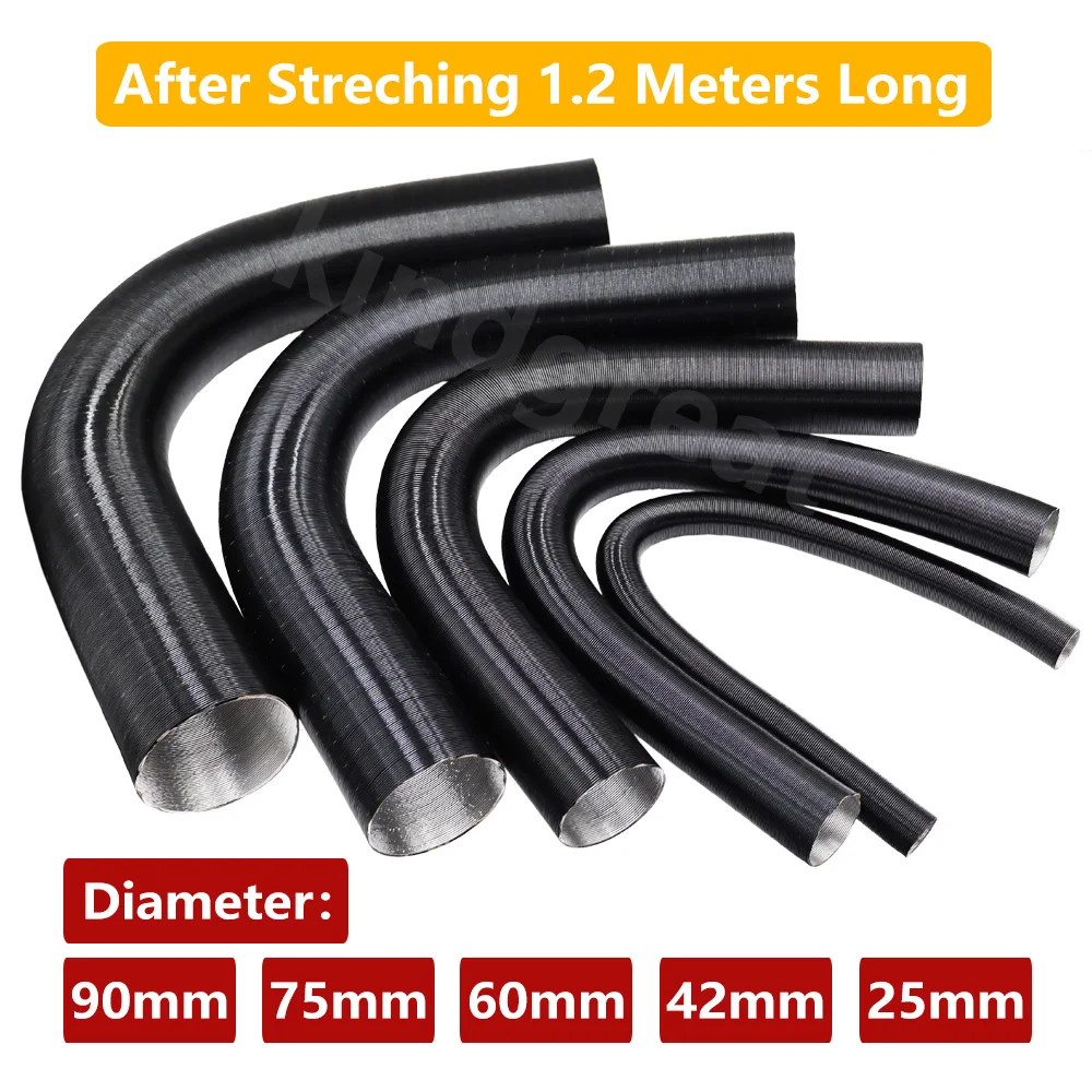 

25mm 42mm 60mm 75mm 90mm Diameter 120cm Length Air Diesel Parking Heater Duct Pipe Tube Hose For Webasto Eberspacher Car Camper