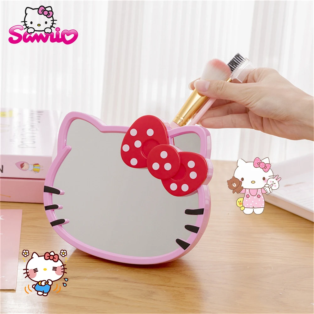 Cute Hello Kitty Multifunction Makeup Mirror Sanrio Anime Portable Adjustable Vanity Mirror Makeup Brush Jewelry Storage Box