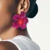 Boucles d'oreilles à fleurs transparentes en acrylique coloré pour femmes, grandes fleurs exagérées, accessoires bijoux de fête, 2025