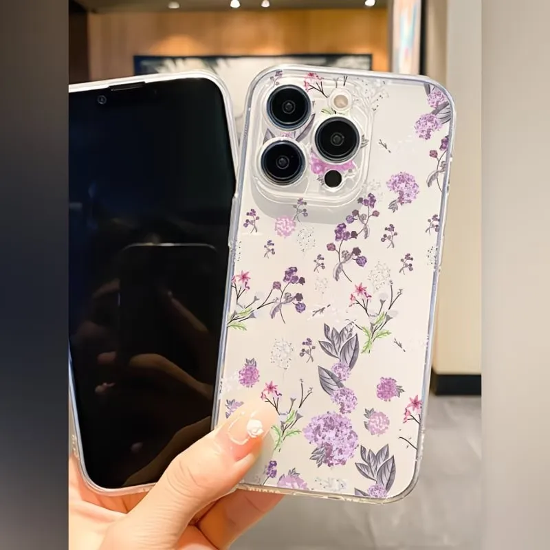 Elegant Purple Floral Transparent Soft TPU Phone Case Cover