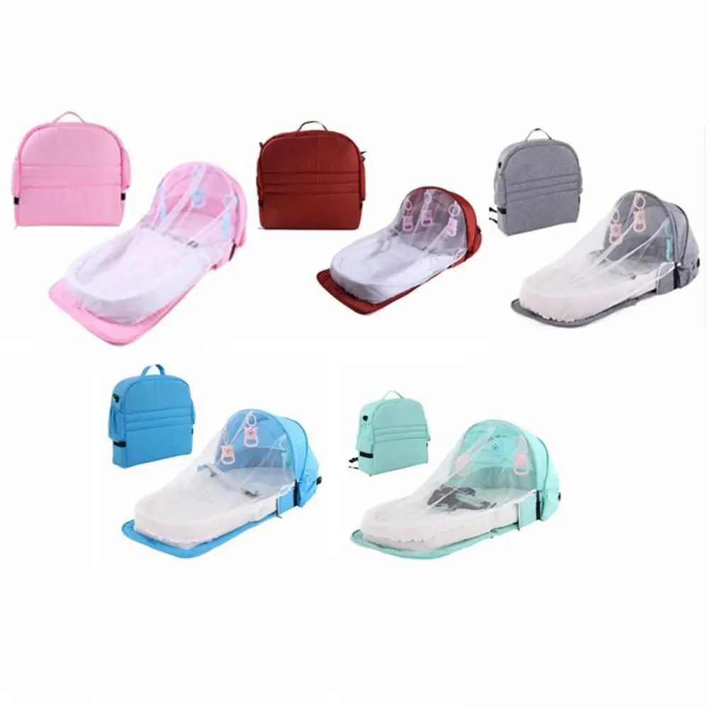Zaino da viaggio pieghevole per bambini Lettino da viaggio per bambini durevole impermeabile Copriletto staccabile con zanzariere Borsa per mamma portatile - immagine 5