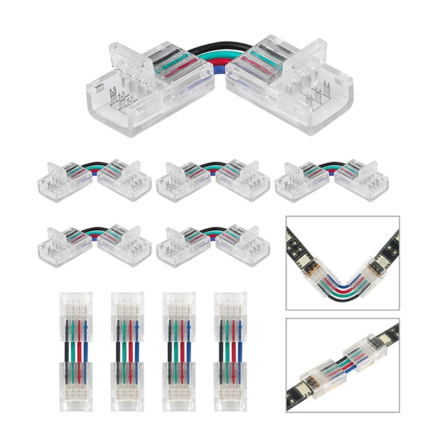 Led Strip Connector Kit for Single Color 8mm 2 Pins Light Strip, Includes 4  Types of Solderless Led Strip Lights Accessories 2 Wire Connectors, 6pcs L