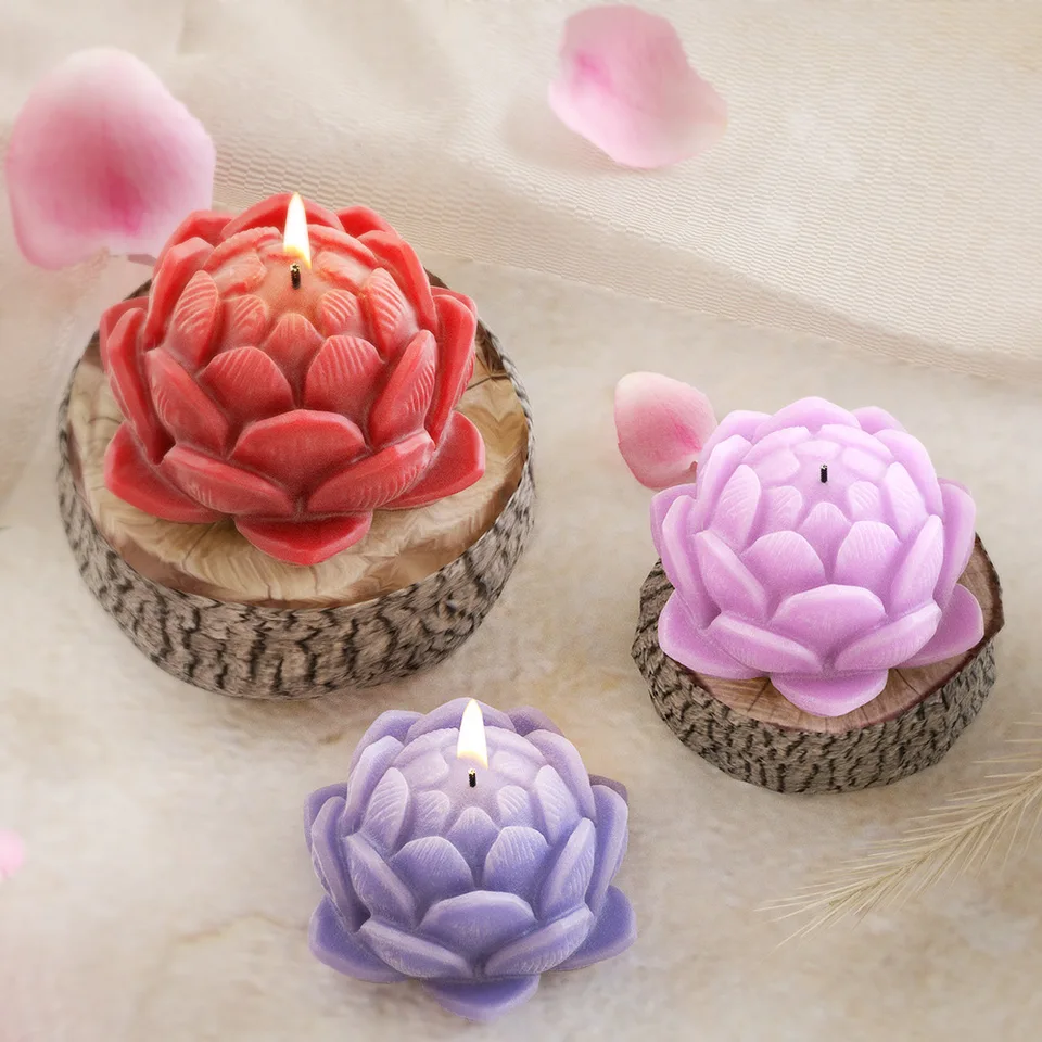 3D grande loto stampo per candele in Silicone fai da te fatto a mano fiore creativo aromaterapia gesso resina sapone fare fornure K regali per la casa
