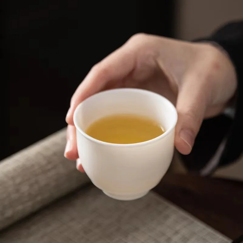 Plain Roast Mutton Fat Jade Small Teacup Dehua Kung Fu Tea Cup Teacup White Porcelain Master Cup Pure White Single