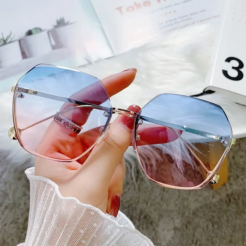Vintage Rimless Pilot Sunglasses Women Men Retro Cutting Lens Gradient Sun Glasses UV400,vintage sunglasses,women sunglasses