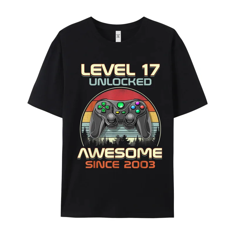 Premium Cotton Mens Short Sleeve Boys Level 17 Unlocked Funny Tshirts Normal Tees Graphic Graphic Crew Neck Tops T Shirt Boys Level 17 Unlocked Funny Video Gamer 17th Birthday Gift T-Shirt__19986 black