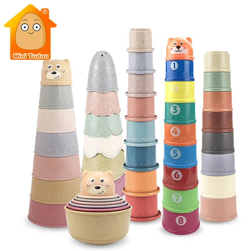 Baby Toys Stacking Cup Cartoon Early Educational Learning Color Number Nesting Sorting Bath Shower Play Water Sand Game For Kids