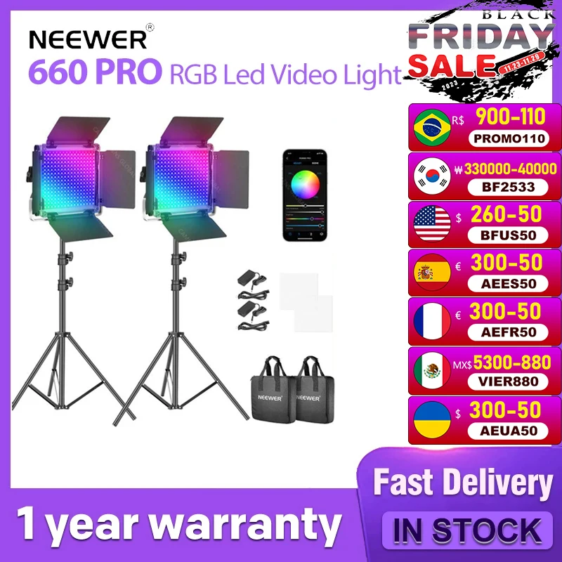 Neewer 660 PRO RGB Led Video Light With APP Control For Gaming,  Streaming,,Webex,Broadcasting