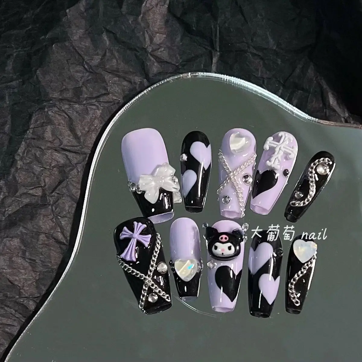 

Kawaii Sanrio Kuromi Fake Nail Patch Press on Nails Y2K Small Black Violet Spicy Stickers Anime DIY Accessories Gift for Girls