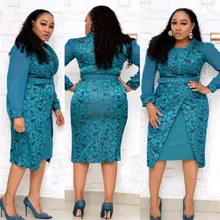 

Women's Set Round Neck Chiffon Long-sleeved Printed Midi Skirt Slim Two-piece Suit Fashion Office African Women With Belt