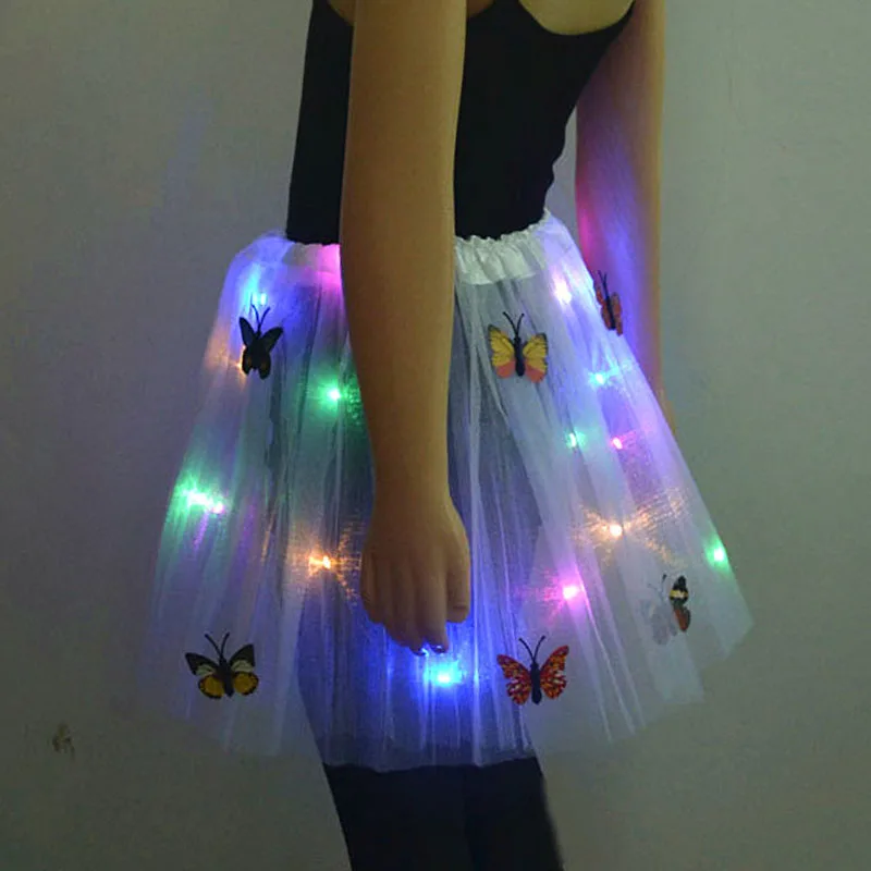 

10pcs White Pink Children Girl Butterfly Glow Skirt LED Light Up Tutu Neon Party Ballet Cosplay Fairy Birthday Gift Halloween