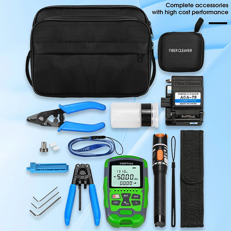 FTTH Fiber Optic Tool Kit with Fiber Cleaver -50~+26dBm/-70~+10dBm 3 in 1 Mini Optical Power Meter Visual Fault Locator 10MW
