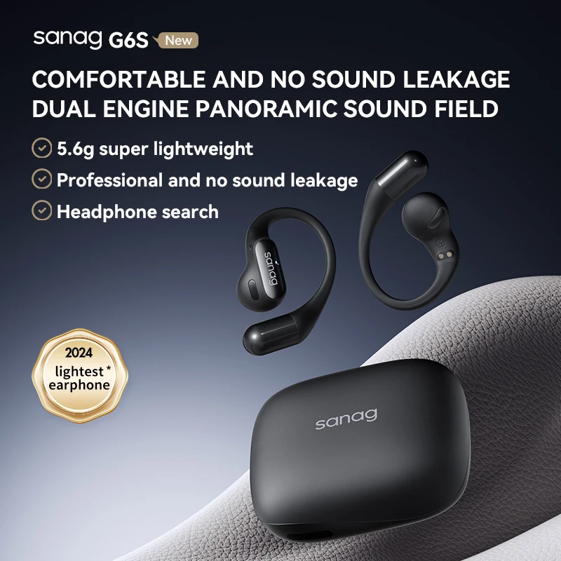 Sanag G6S 오픈 이어 블루투스 이어폰, 이어 후크, OWS 무선 헤드폰, 하이파이 사운드, TWS 헤드셋, 게임용 스포츠 러닝 이어버드