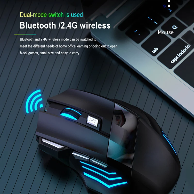 M2 무선 블루투스 듀얼 모드 충전식 RGB 마우스, USB 리시버, 볼륨 조절 가능, e스포츠 게임용 마우스, 2.4G, 3 DPI