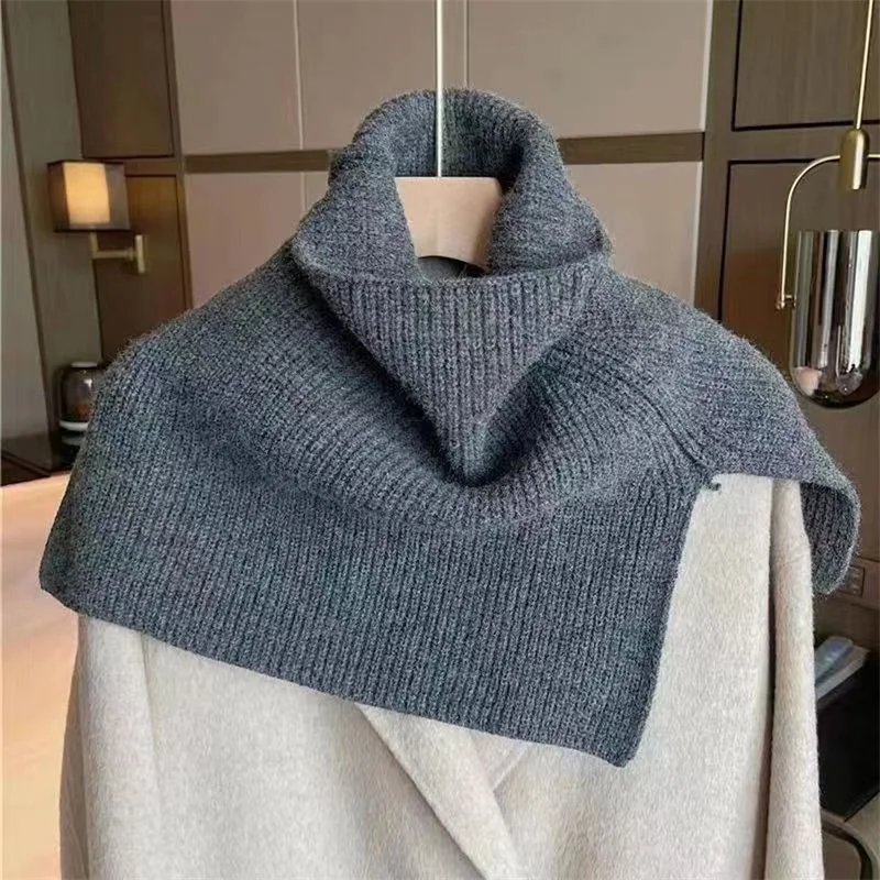 

Women Clothing 2023 Autumn Winter Shawl Casual Simple Solid Colour Thermal Scarf Knitted Shoulder Cape Turtleneck Sweater Women