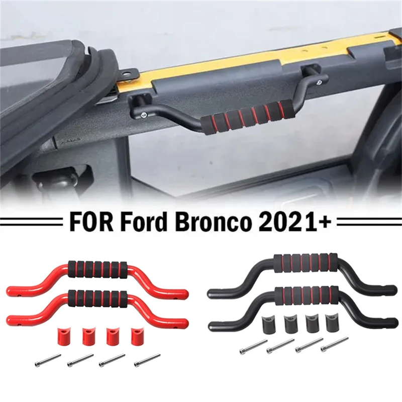 

1 Pair Car Front Row Grab Handles Safety Grip Bars for Ford Bronco 2021+ (Black/Red)