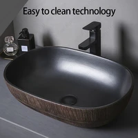 Ceramic Table Sink Bathroom Balcony Countertop Vessel Sink Oval Above Counter Wash Basin Lavatory Vanity Sink Brown Art Basin 2