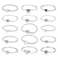 Original 925 Sterling Silver Bracelets Bangles Love Heart Clip Charms Beads Snake Chains For Women Rose Gold DIY Luxury Jewelry