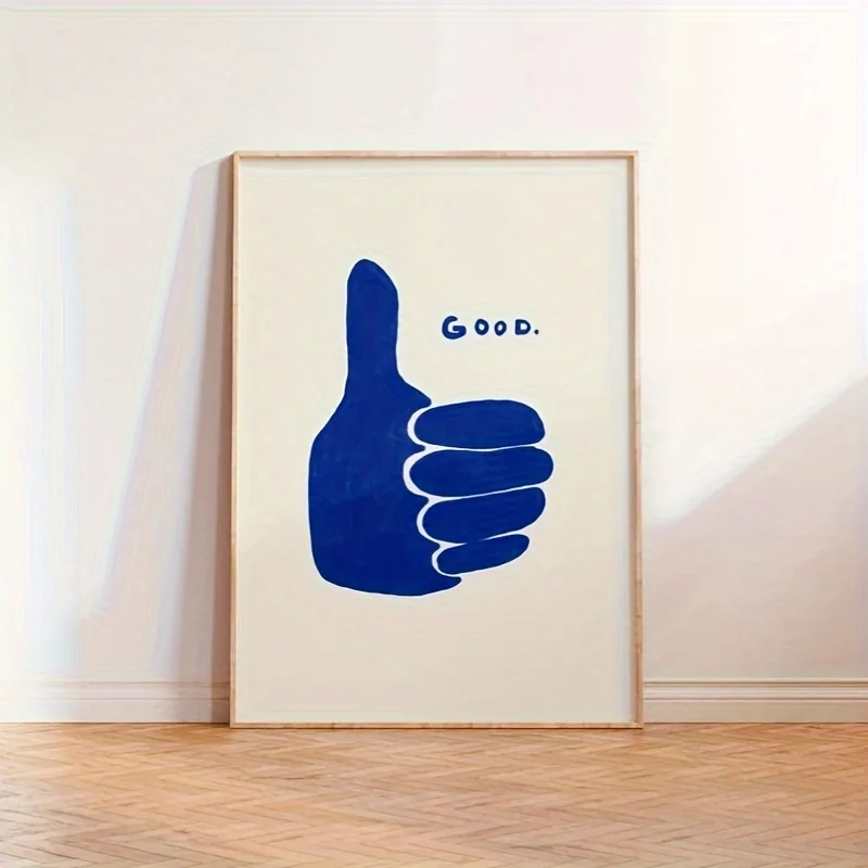 Retro Thumbs Up Blue Canvas Print - Modern Minimalist Wall Art