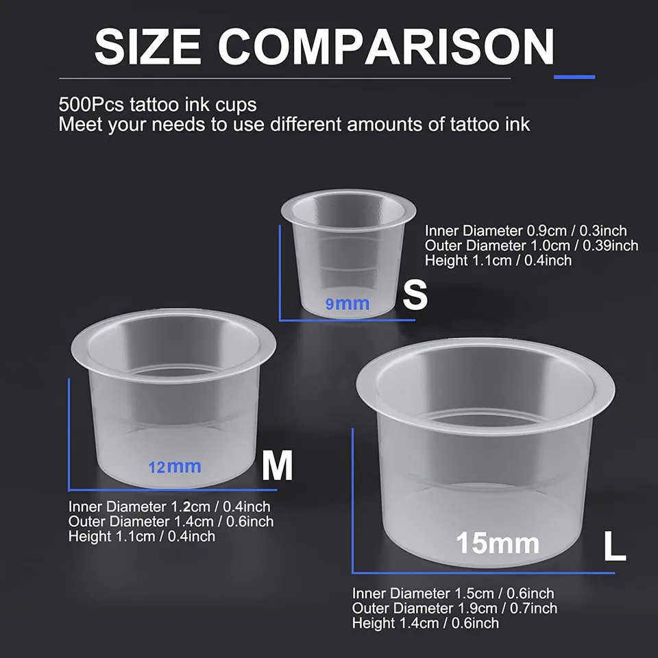Tazze Di Inchiostri In Plastica Per Tatuaggi,Set Di Accessori Per Tappi Di Tazze Inchiostro Per Pigmenti A Macchina Per Tatuaggi Professionali 100 Pezzi,Usa E Getta Tazza Di Vernice Per Tatuaggi - Foto 2