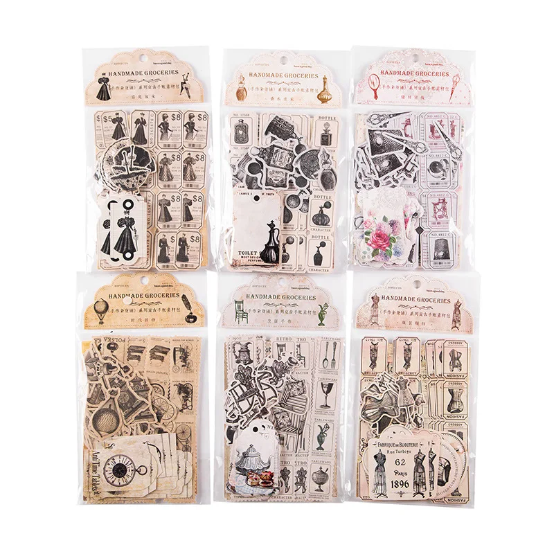 60 pcs Vintage Stickers+material paper Decorative Diary Scrapbooking handmade Planner Diy Junk Journal Supplies Set stickers scrapbooking supplies