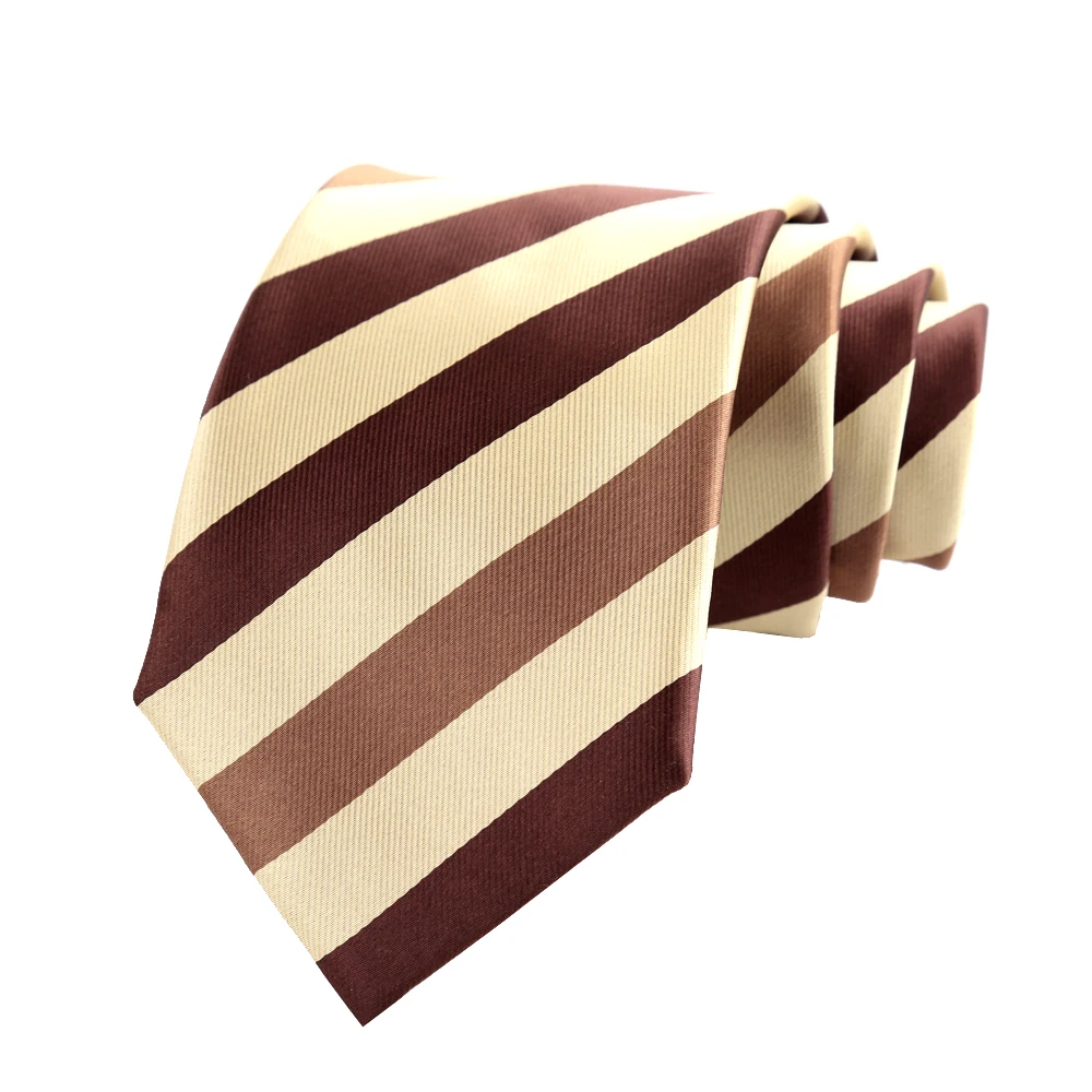 

New 8CM Mens Necktie Striped Ties For Man Groom Groomsman Yellow Brown Jacquard Weave Polyester Ascot Wedding Party Accessories