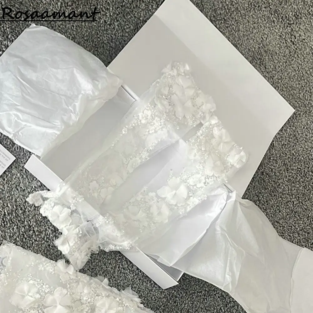Glitter Crystal Sequined Long Wedding Gloves Opera Length 3D Flowers Lace Bridal Glove