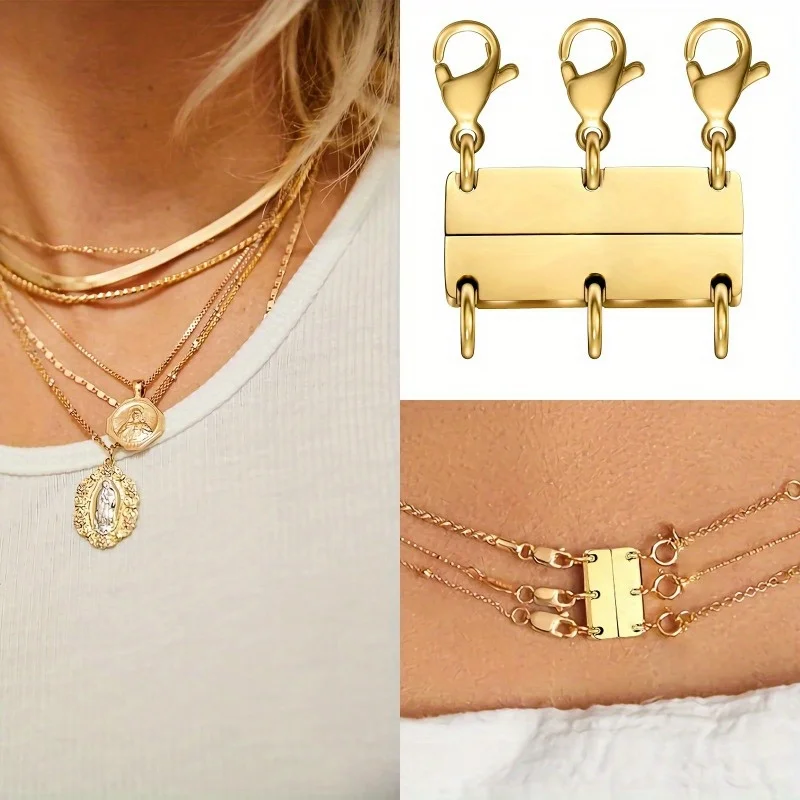 Elegant Dual-Tone Layered Necklace Clasp for Multi-Strand Creations