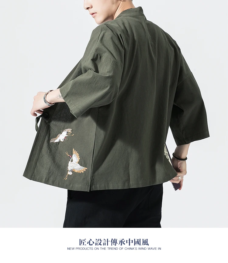 Baumwolle Leinen Strickjacke Haori Kimono Harajuku japanischen Stil plus Größe Männer Samurai Kostüm Yukata Tradition asiatische Kleidung – Detail 32