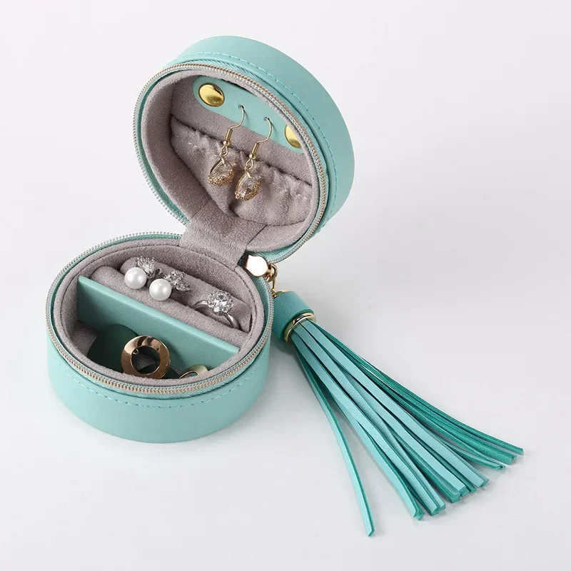 Flash Sale Round Zipper Stud Earrings Portable Jewelry Box, Small Fresh Tassel Jewelry Storage Box