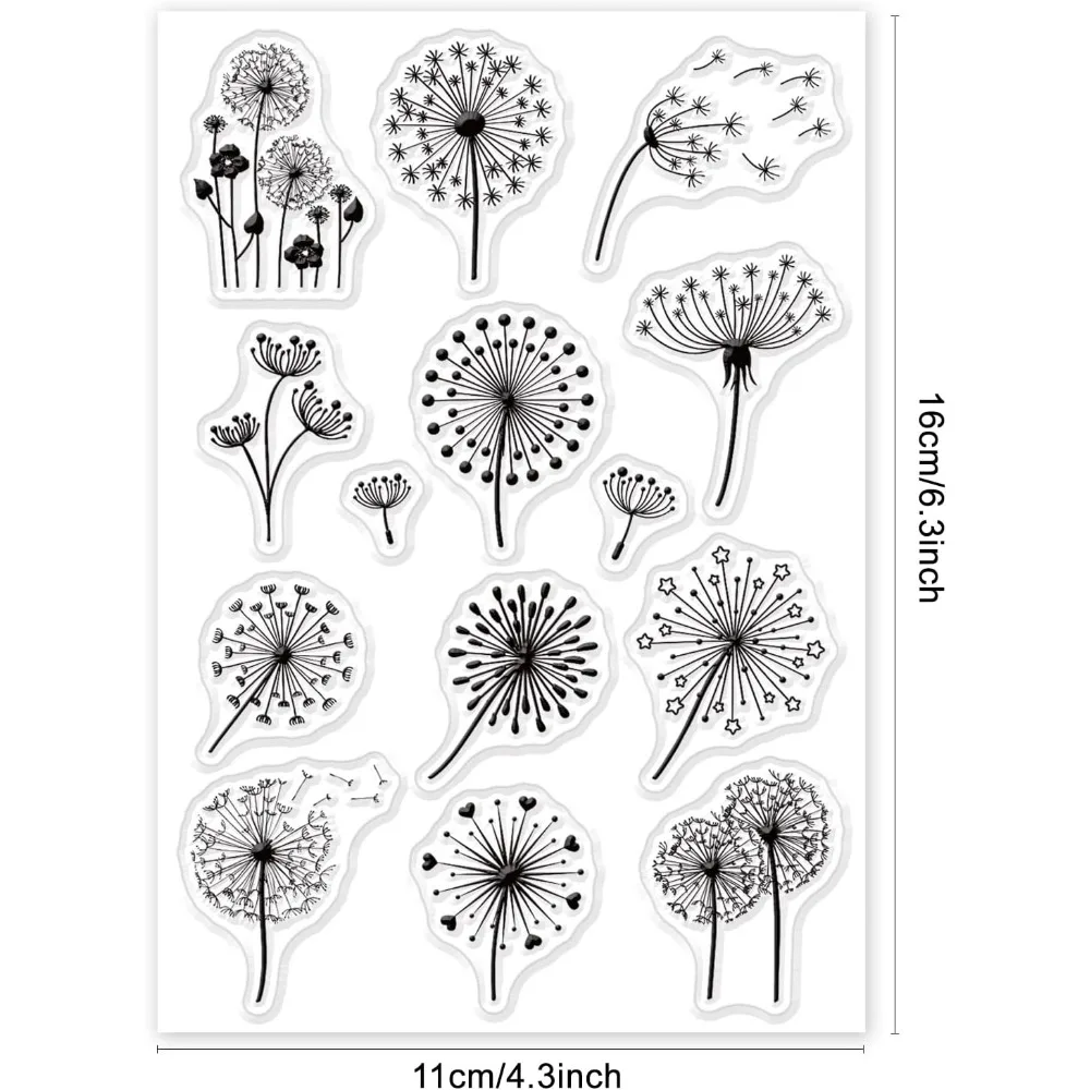 Dandelion Clear Stamp Plant Silicone Clear Stamp Flowers Leaves Rubber for Scrapbook Journal Card Making 1pc