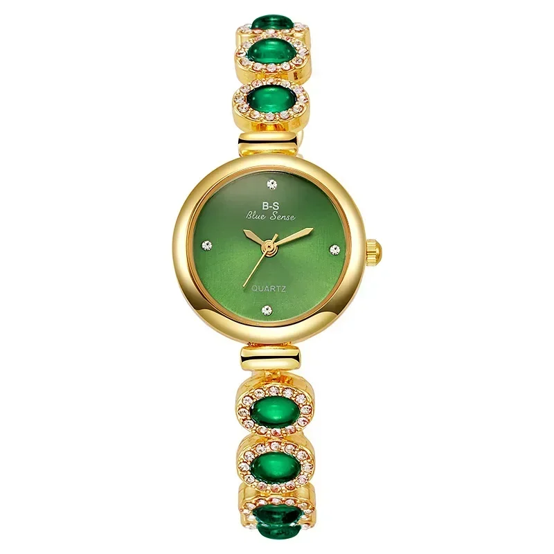 New Women's Watch Luxury Imitation Gemstone Quartz Watch Pullable Bracelet Ladies Watch Girl's Gift