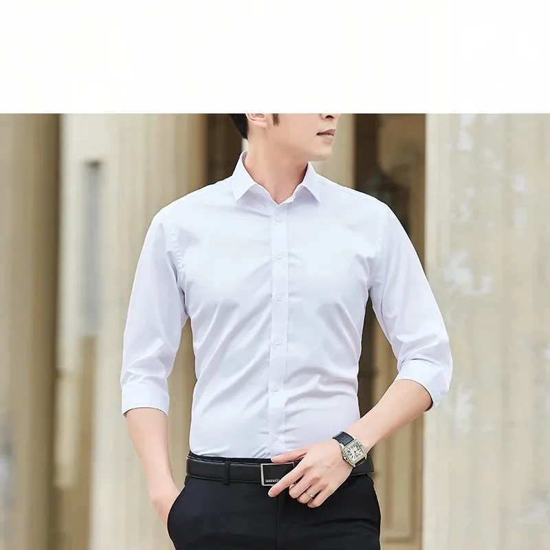 Spring Autumn Men's Solid Turn-down Collar Button Long Sleeve Shirt Cardigan Office Lady Casual Formal Vacation England Tops