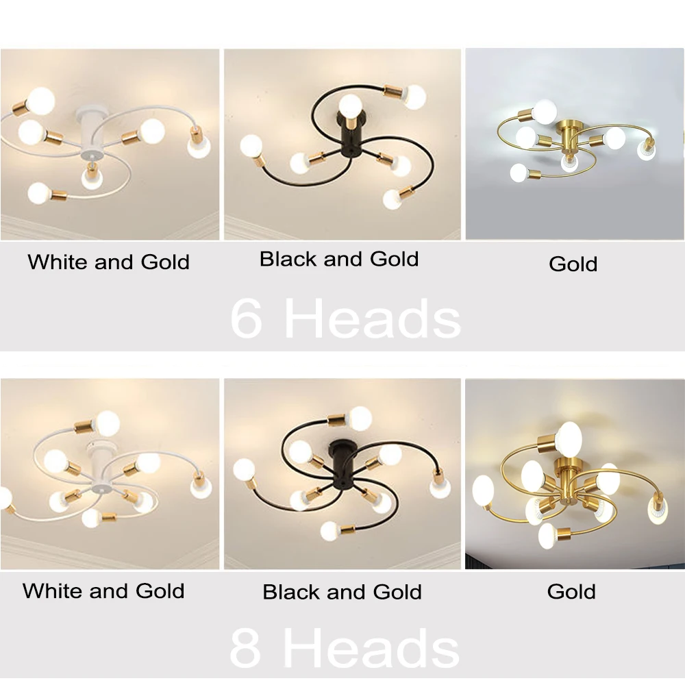 Pendant Lights Pendant Lamp Chandelier Lighting Vintage Pendant Lights Modren Nordic Pendant Lights Iron Ceiling Lamp Multiple Heads E27 Chandelier Black White Gold Color Lighting Fixture