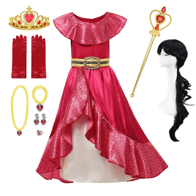 thumbnail image 1 of Disfraz de Princesa Elena de Avalor para niña, ropa de juego de rol de Anime de Disney, traje de Cosplay de Carnaval de Halloween, vestido largo con volantes rojos para niño, 1 of 5