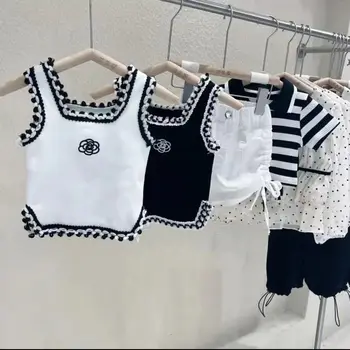 2023 summer new cotton Girls vest childrens suspenders girl sleeveless top baby bottoming shirt tops