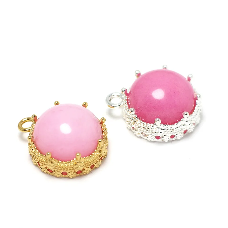 

2pcs Round Crown Pendant,Silver Plated,Gold Plated Brass,Pink Stone Faceted Gemstone Charms,Earring Jewelry Necklace Making