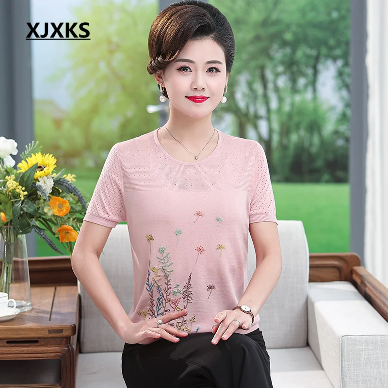 

XJXKS 2022 Summer New Women's Large Size T-shirt Loose And Comfortable Round Neck Short Sleeve Crop Top Lady Camisetas