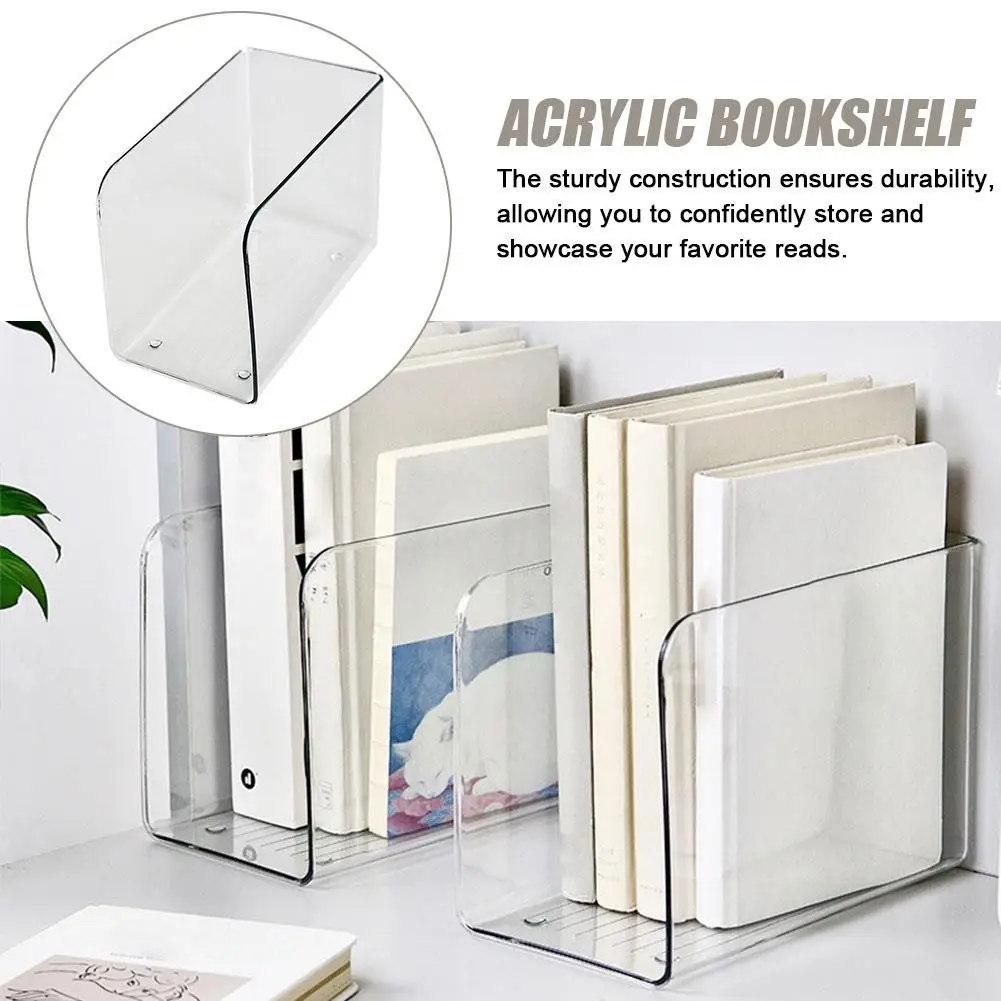 Acrylic Transparent Bookshelf Stand Desktop Bookends Books Holder Desktop Fixed File Storage Organizer File Holder Shelf R8X9