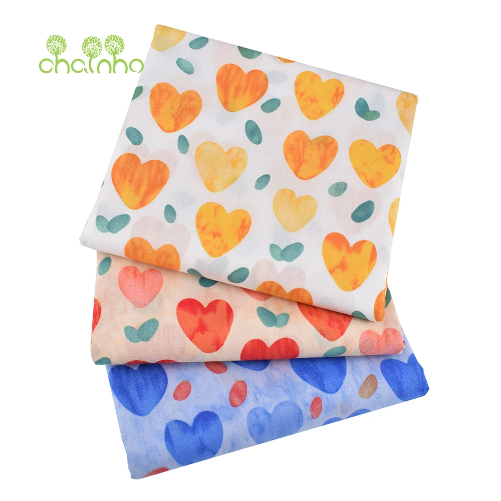 Chainho,Printed Plain Weave Poplin Cotton Fabric,DIY Sewing Quilting Material,Patchwork Cloth Textile,Big Size,5PC02-7