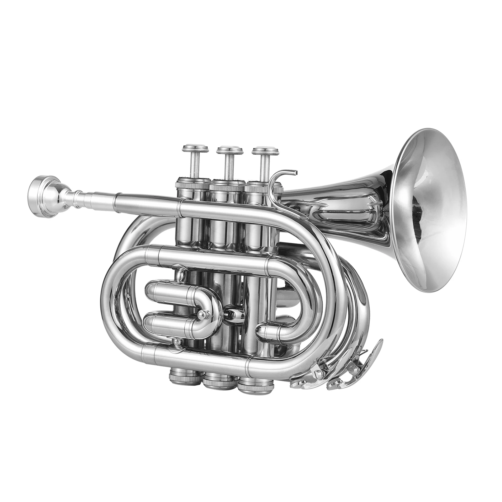 

Bb Trumpet Mini Pocket Trumpet with Mouthpiece Carry Bag Gloves Cleaning Cloth Brass Instrument