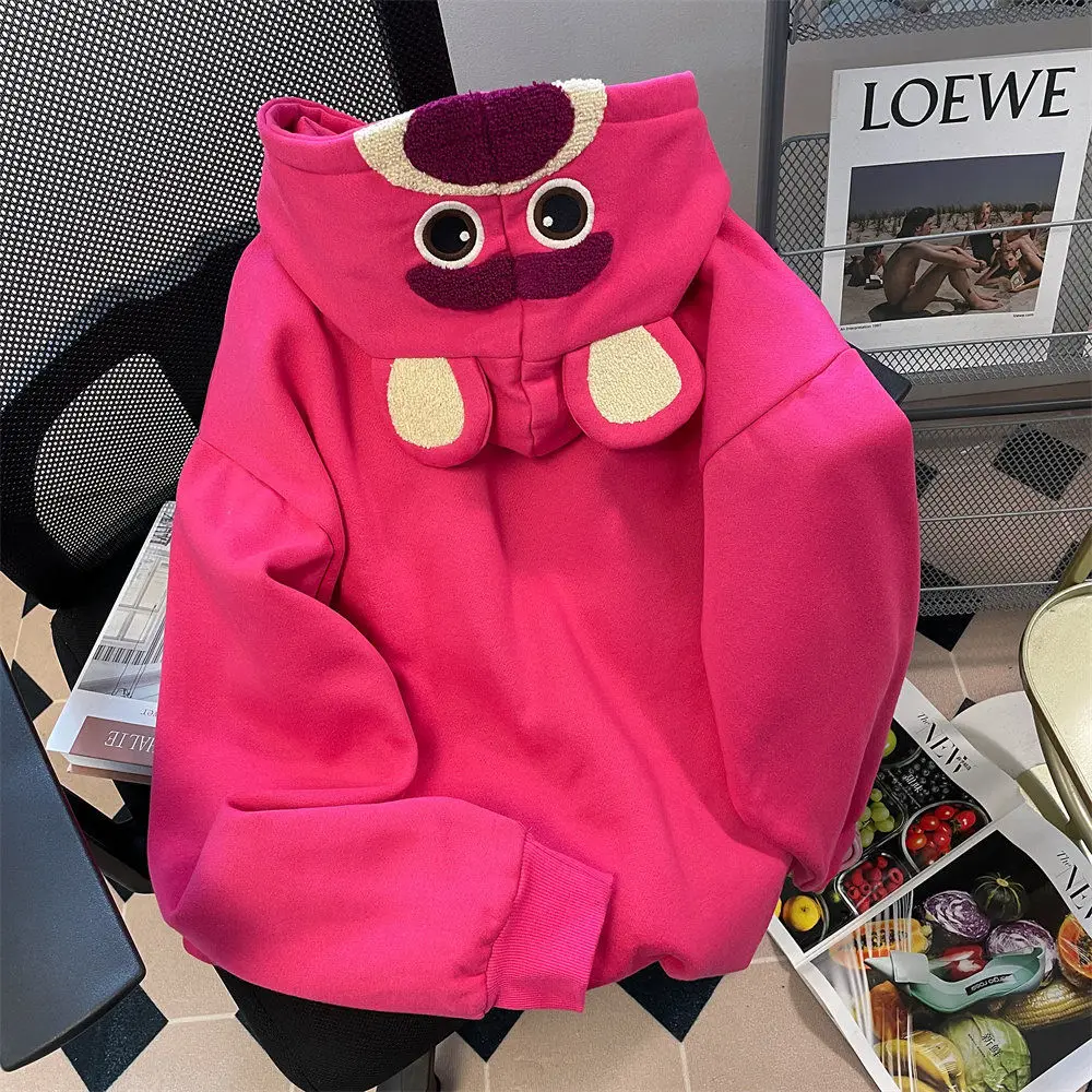 

Disney Lotso Toy Story3 Hoodies Women Pink Sweatshirt Hoodie Sudaderas Mujer Roupas Femininas Oversized LOOSE Bear Head Winter