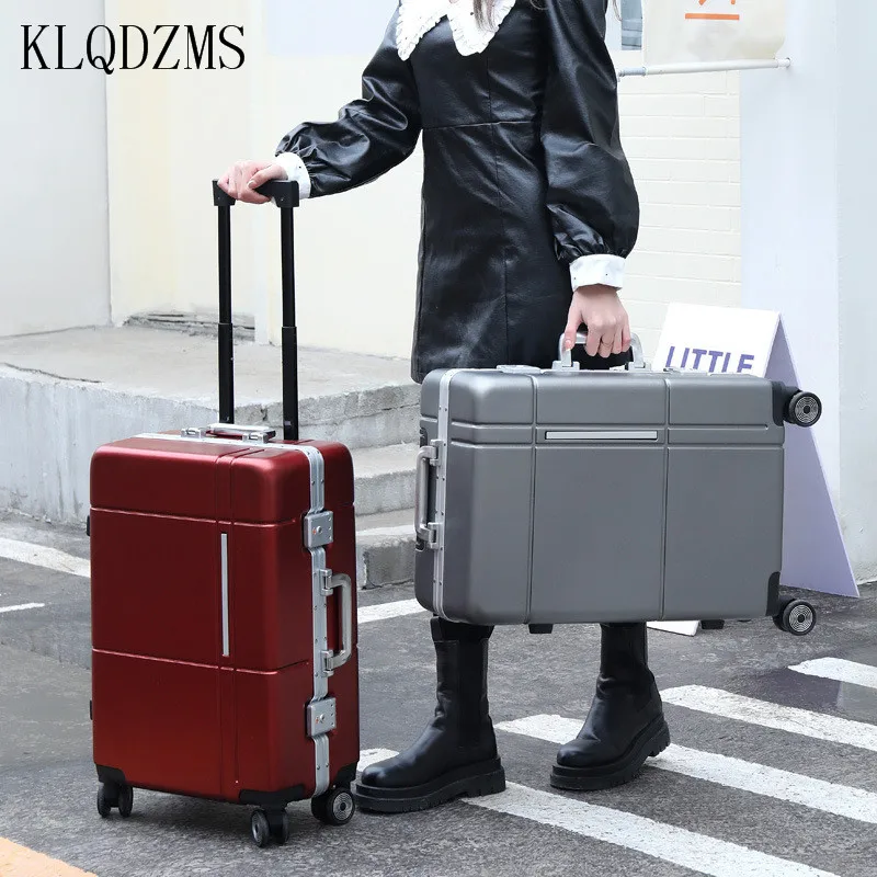 KLQDZMS New Aluminum Frame Trolley Case Unisex Silent Wheel Password Suitcase 20 Inch PC+ABS Business Roller Rolling Luggage