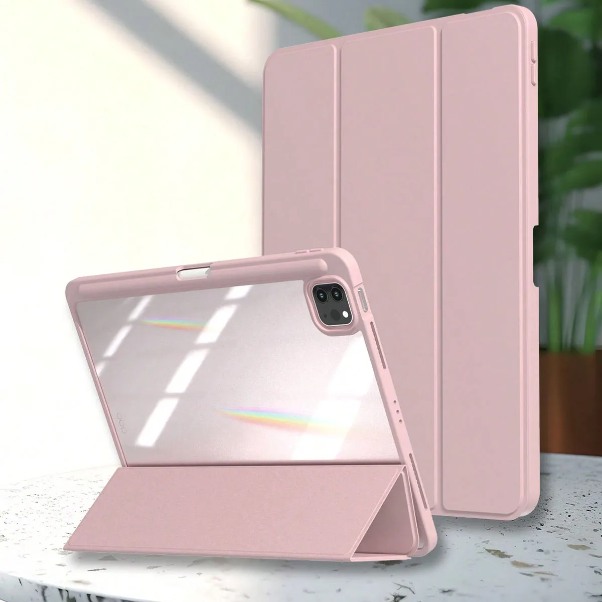 iPad Case with Pen Holder and Clear Acrylic Trifold Hard Cover
