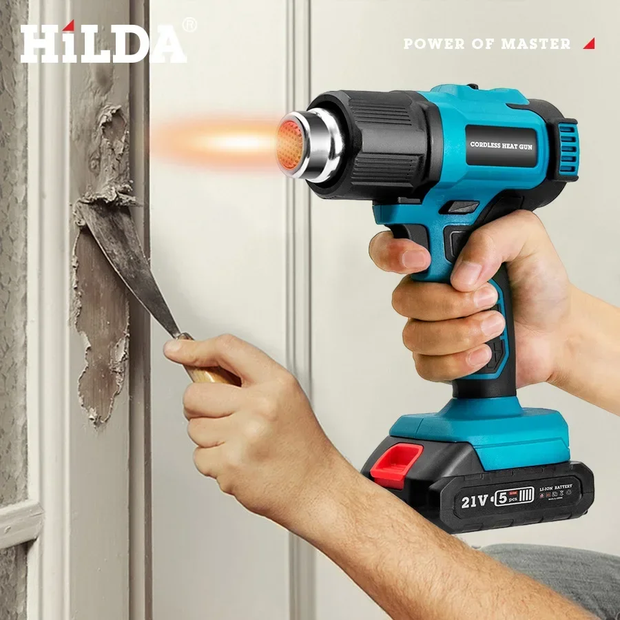 Handheld Hot Air Gun Rechargeable Cordless 300-550℃ Temperature Adjustable Electric Heat Gun with Nozzles for Makita 18V Battery 4