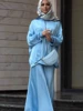 Robe musulmane Satin 2 pièces ensemble femmes fête Abaya Musulman Ensembles arabe longue Robe dubaï caftan robes Jalabiya Ramadan Eid