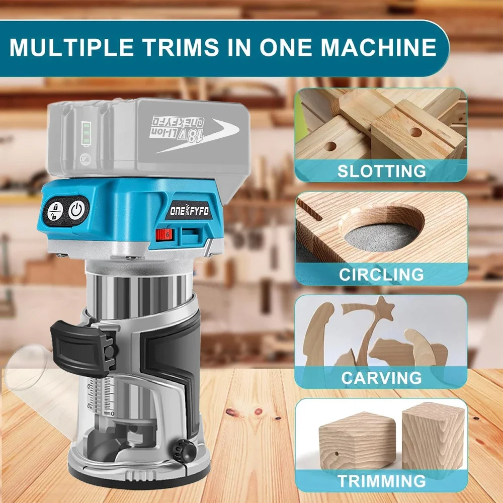 Brushless 6 Speeds Electric Trimmer Aluminum Alloy Base Wood Milling Trimming Engraving Slotting Machine for Makita 18v Battery 6